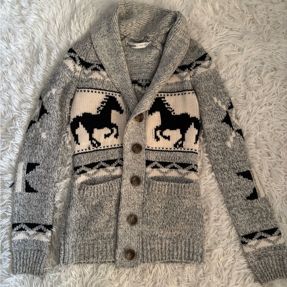 Bluenotes Sweaters - Bluenotes Gray Knit Cardigan with Horse Design